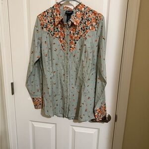 Wrangler Floral Button Down Shirt - Green and Orange